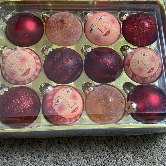 Vintage 1999 Modern Simplicity Glass Ornaments Faces Red Orange Glitter - Picture 2 of 5